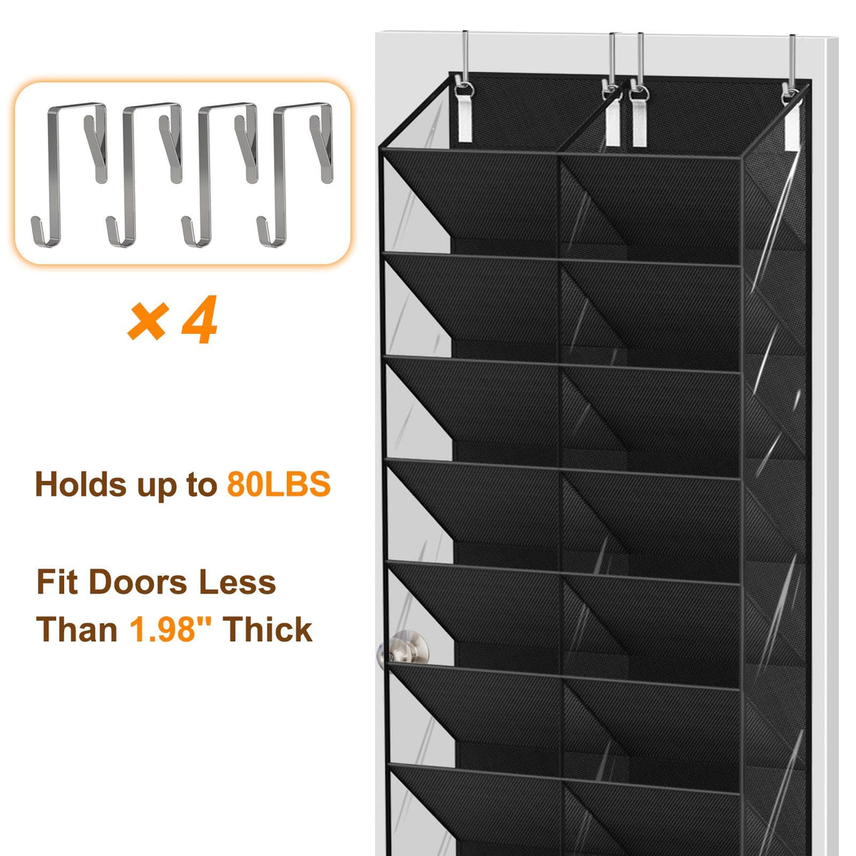 UVIAHOMI 20-30 Pairs Over the Door Shoe Organizer, Clear Pockets Hanging Shoe Storage for Closet