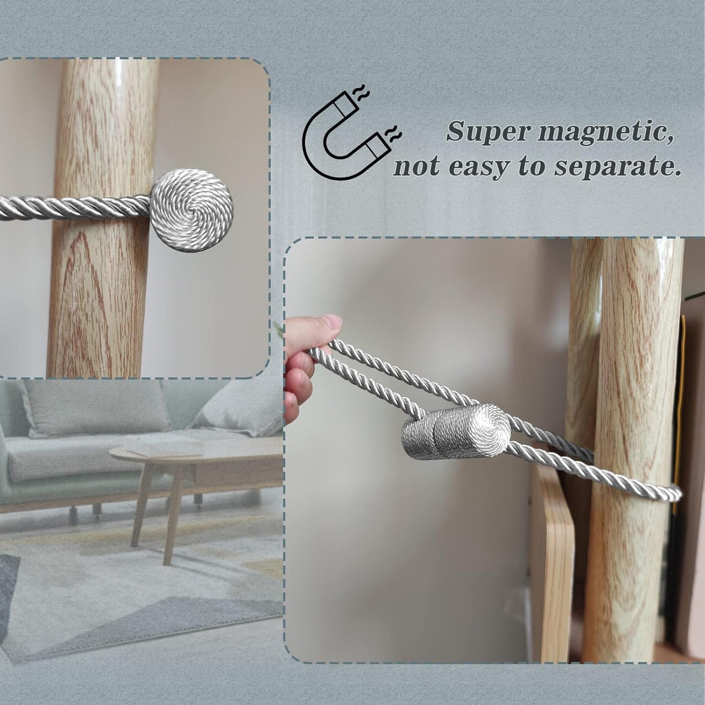 Hion Magnetic Curtain Tiebacks Dark Brown 4 Pack, Curtain Tiebacks Buckles Holdbacks Holders Hooks
