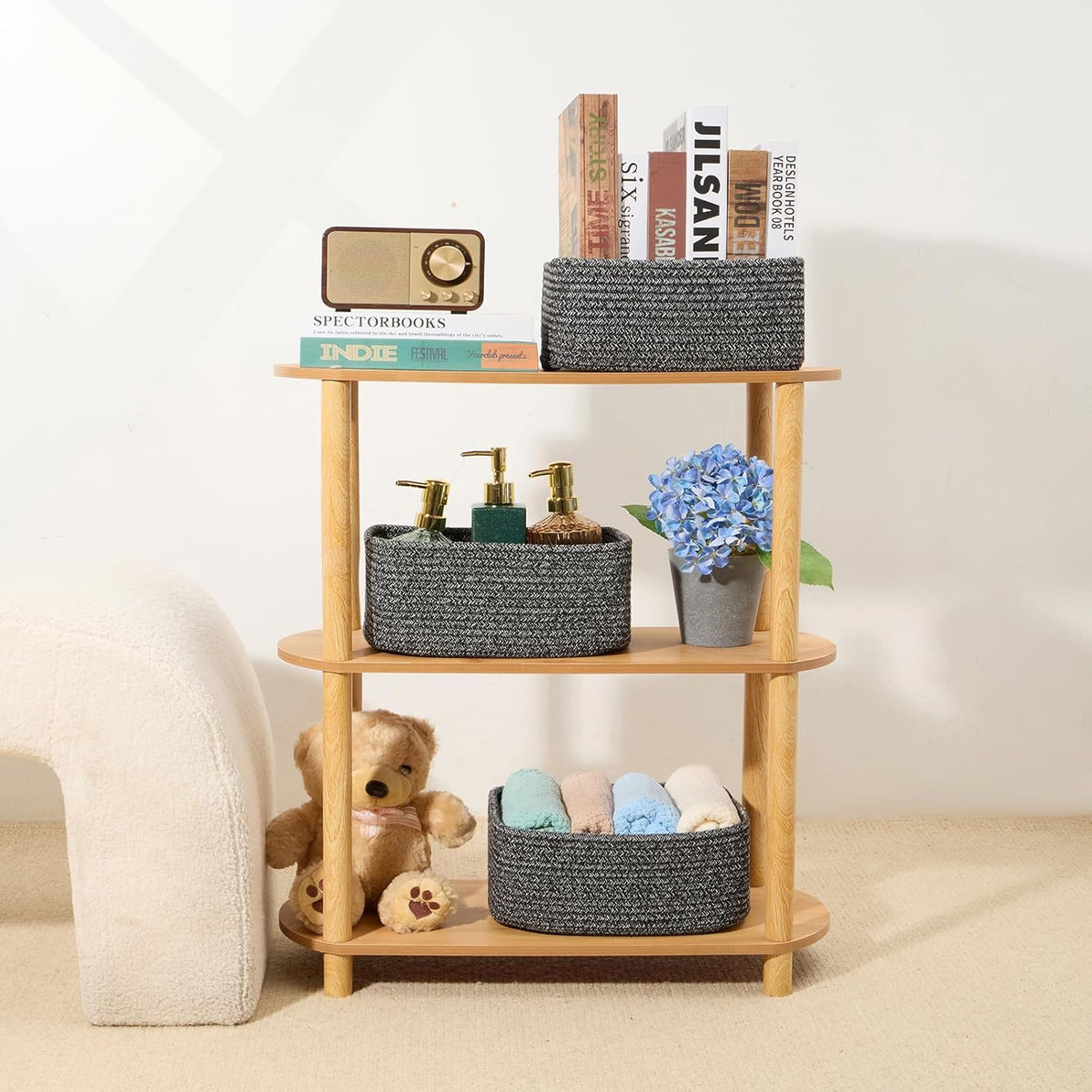 Small Storage Baskets for Organizing | Closet Organizer Bins | Shelf Toy Basket | Woven Rope