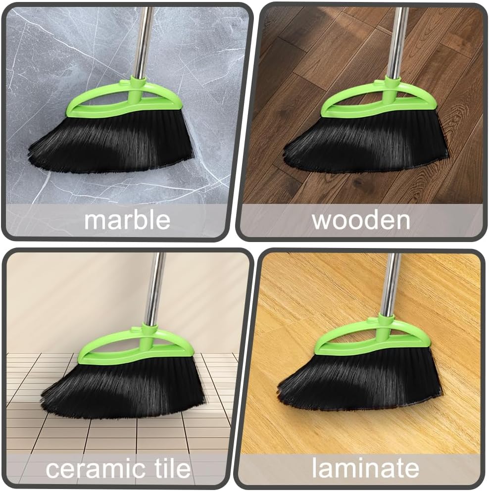 Soft Bristles Green Angle Broom Long Handle Indoor Broom for Hardwood Floor Sweeping Floor Cleaning