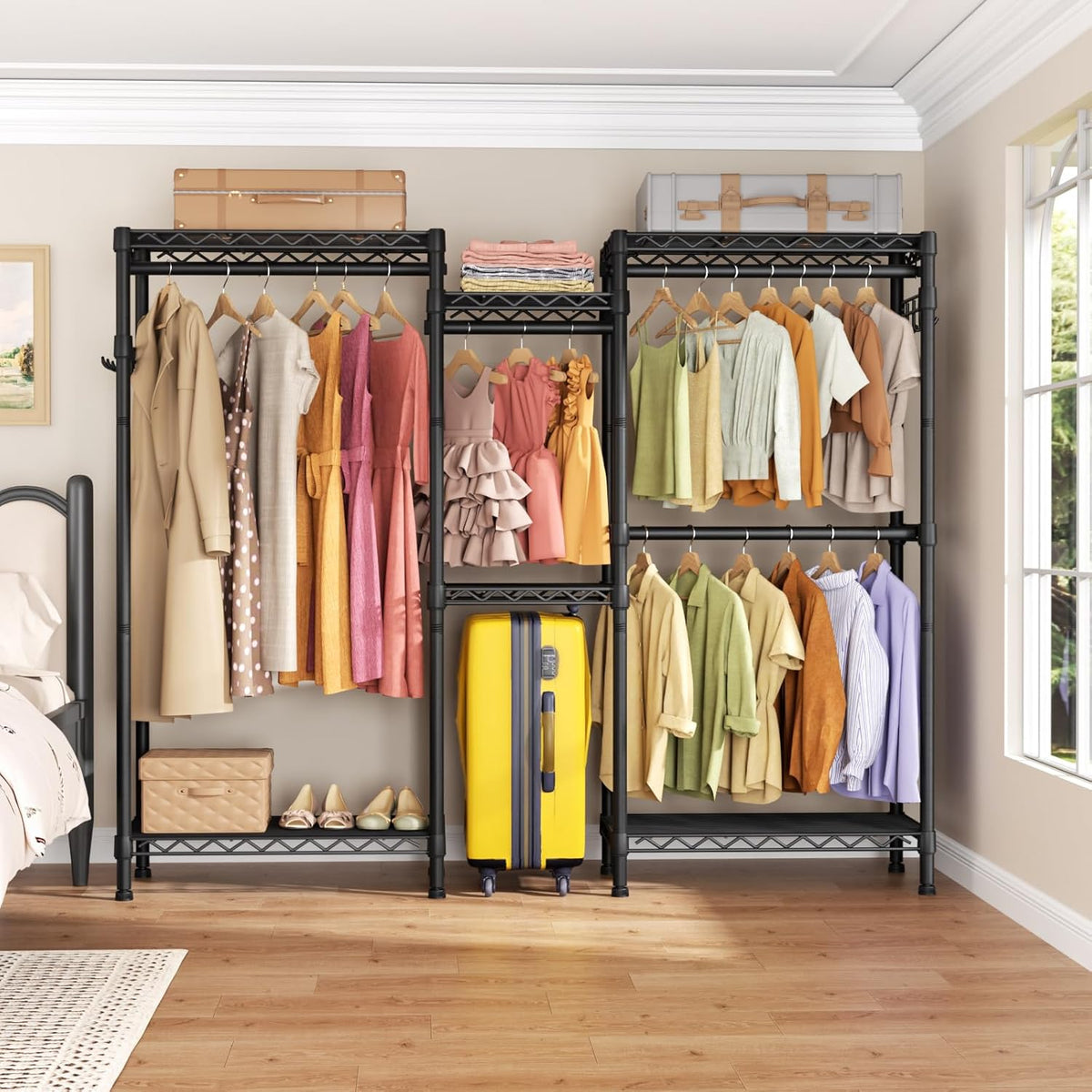 Heavy Duty Garment Rack Large Clothes Rack,Freestanding Closet Portable Clothing Rack with 7