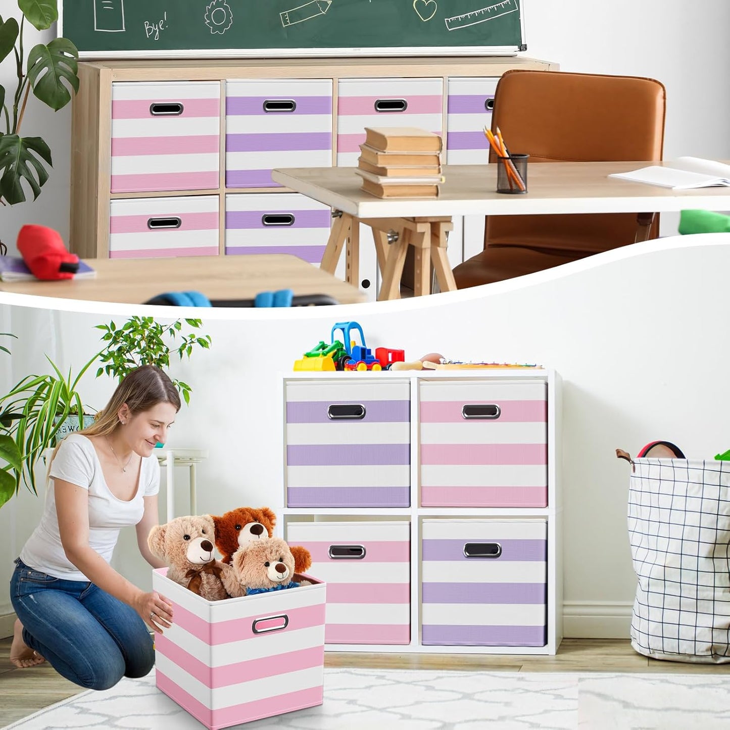 6 Pcs Fabric Storage Cubes with Metal Handle Back to School Classroom Supplies 11 Inch Macaron