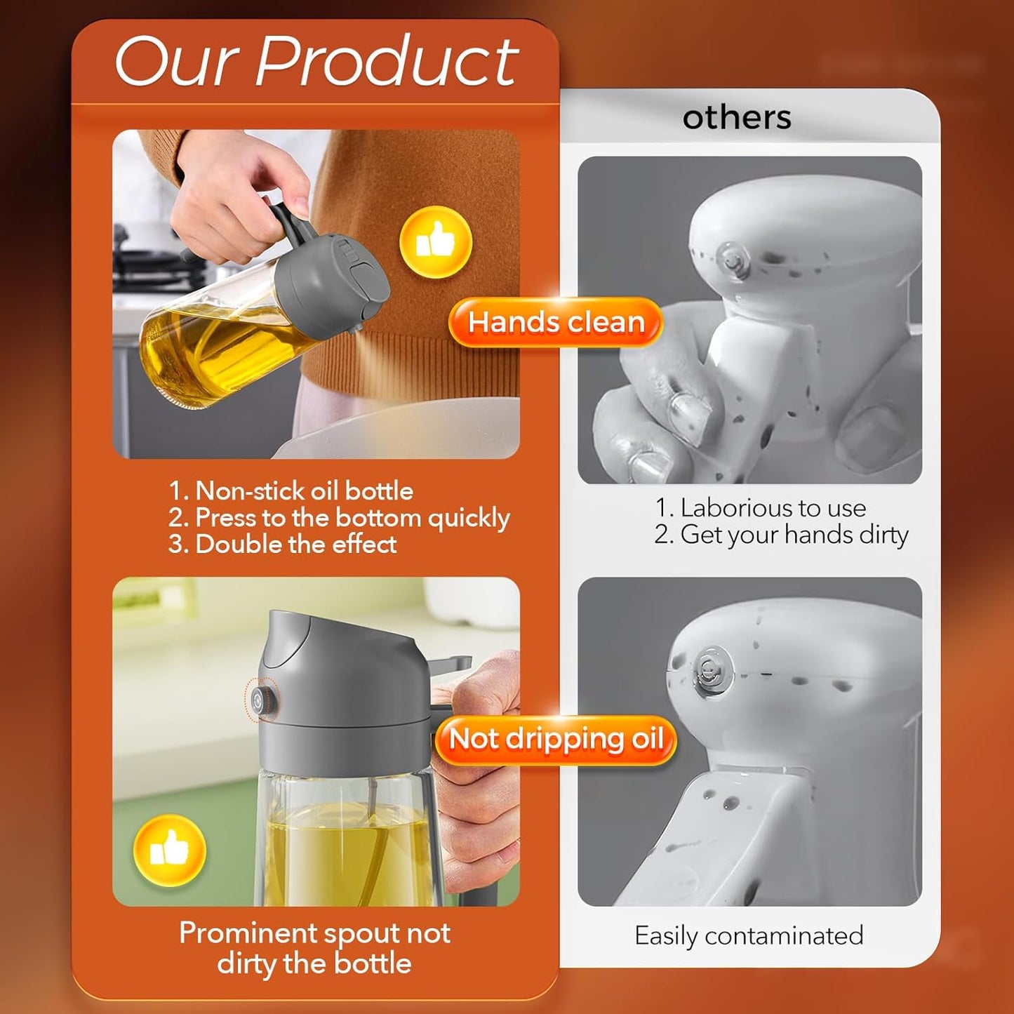 YARRAMATE 16oz/470ml Oil Sprayer for Cooking with Stickers, Food-grade Premium 2 in 1 Olive Oil