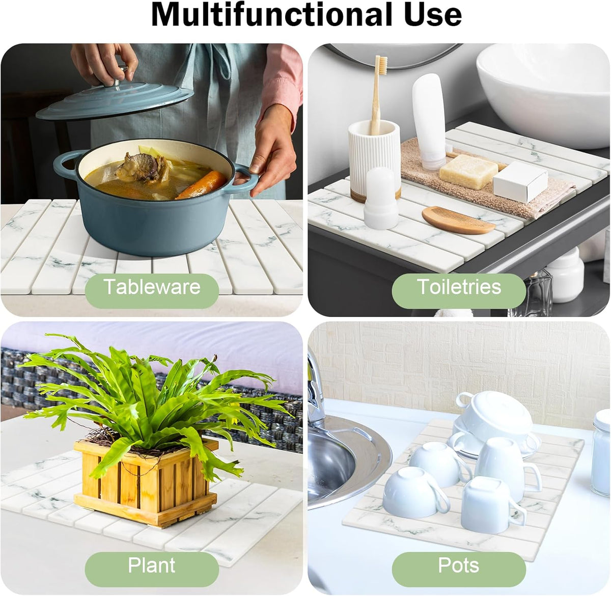 Stone Dish Drying Mat for Kitchen Counter,24"(L)×16"(W) Collapsible Fast-Drying Diatomaceous Earth