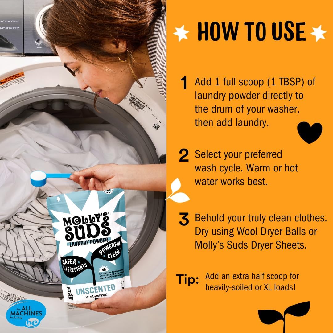Molly's Suds Original Laundry Detergent Powder | Clean Laundry Detergent Powder for Sensitive Skin