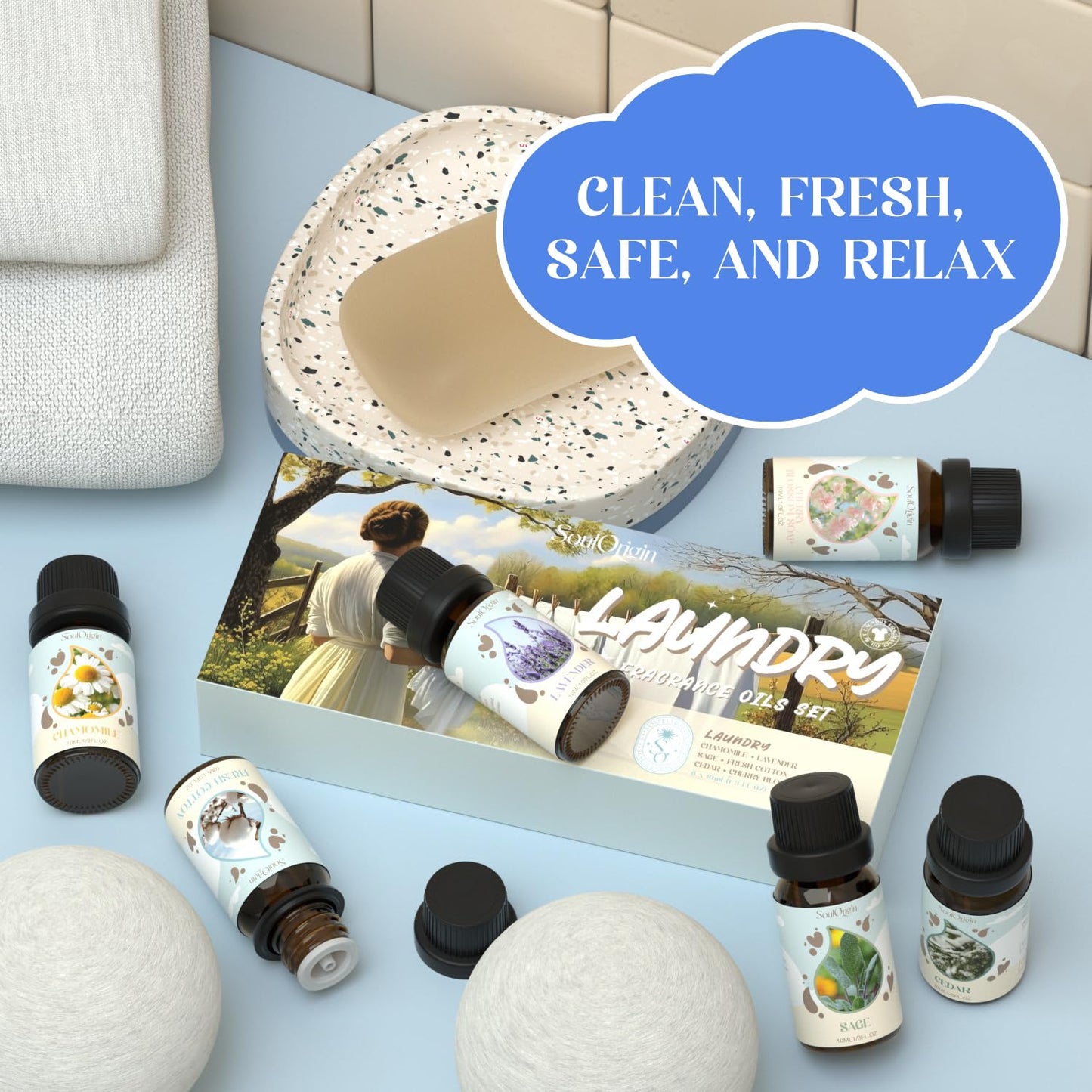 Laundry Fragrance Oils Set, Essential Oil for Diffuser, Aromatherapy Gift, Clean Scent Diffuser