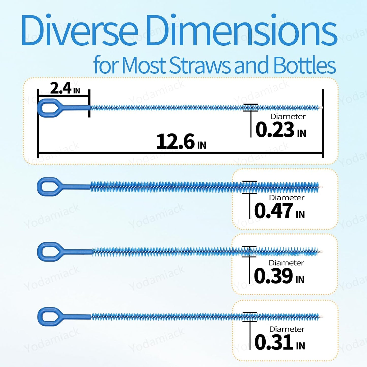 Heavy Duty Straw Cleaner Brush - 12.6 Inch Full Bristles Coverage (4-Size) and Ergonomic Grip