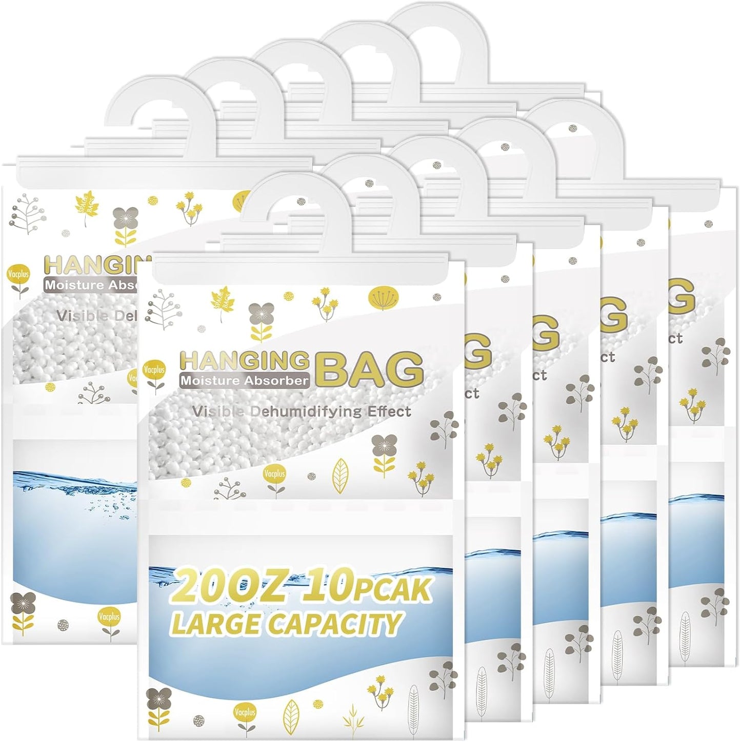 Vacplus Moisture Absorbers, Hanging Closet Dehumidifier Bags, Humidity Packs, Desiccant, Closet