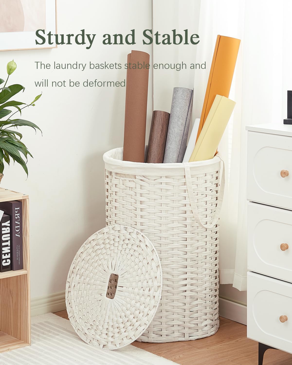 Large Laundry Hamper Laundry Basket Round 34.3 Gal (130 L) Handwoven Wicker Laundry Baskets Rattan