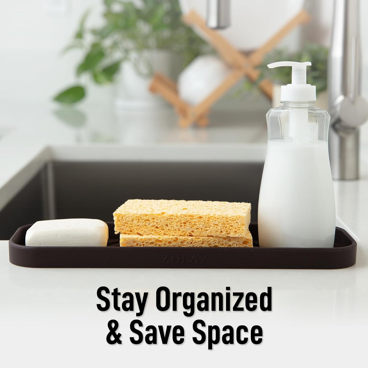Zulay Large Silicone Sponge Holder (12x4) – Flexible Sink Organizer Tray for Kitchen & Bathroom