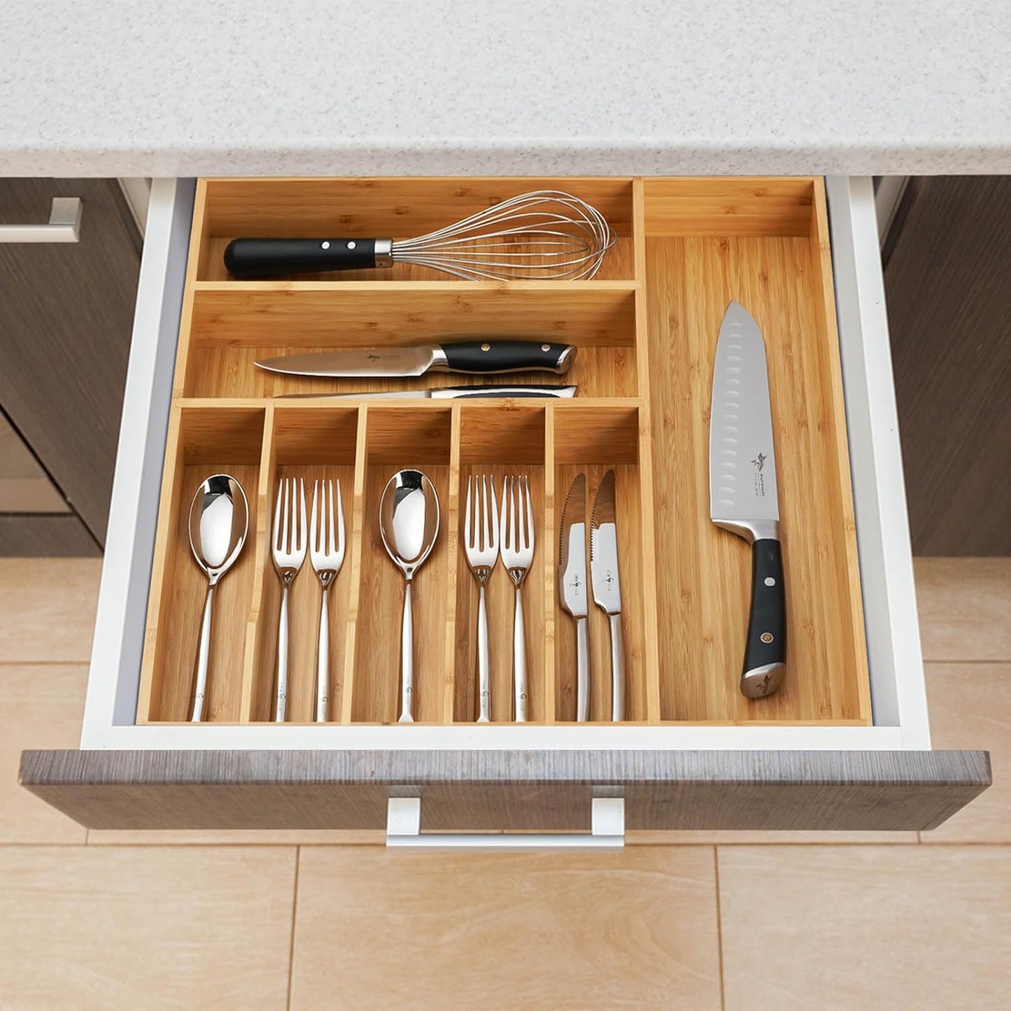 Umilife Large Kitchen Drawer Organizer, 19"x20" Silverware Utensils Organizer, 2.5" High for Large
