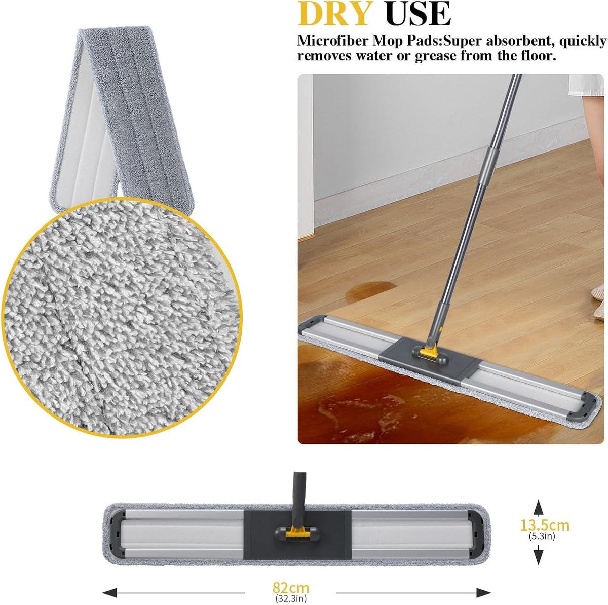 Masthome 36" Commercial Mop, Heavy Duty Industrial Floor Mop with 3 Microfiber Pads, 60" Adjustable