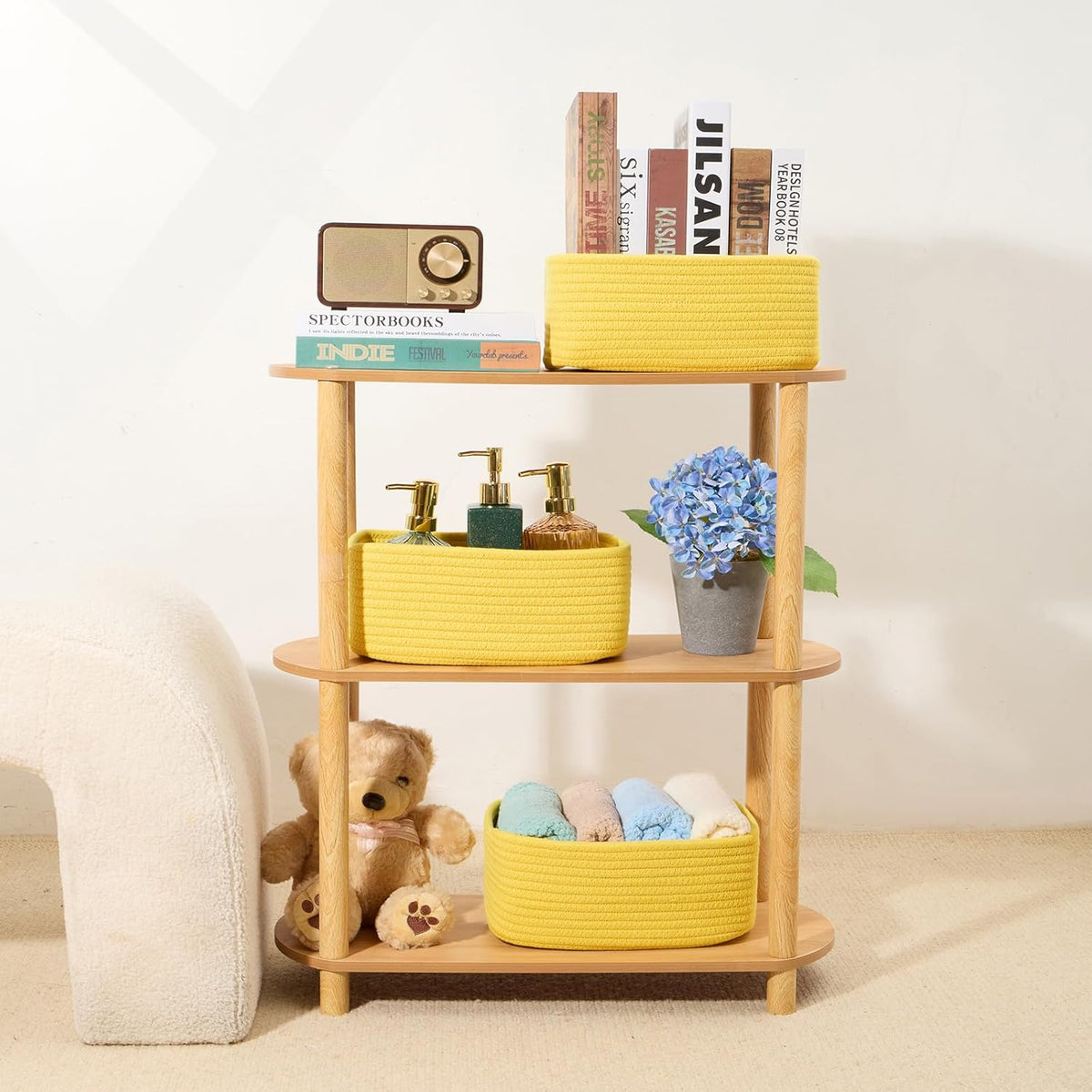 Small Storage Baskets for Organizing | Closet Organizer Bins | Shelf Toy Basket | Woven Rope