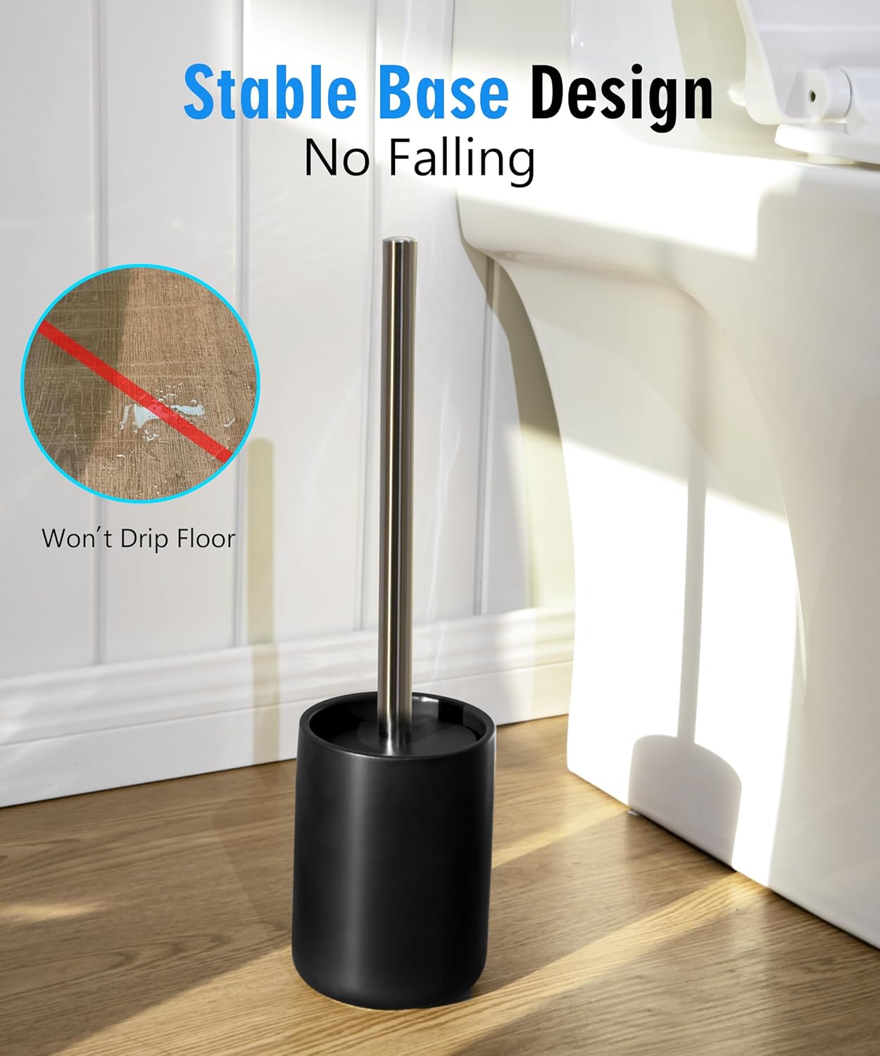 Ceramic Toilet Brush & Holder Set - Freestanding Deep-Cleaning Toilet Bowl Cleaner Brush, Stainless