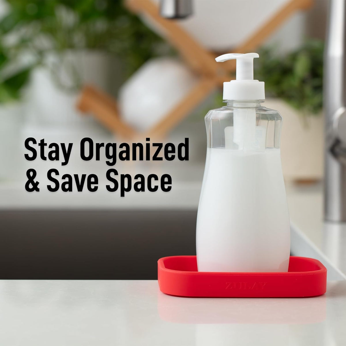 Zulay Small Silicone Sponge Holder (4.9x3.3”) – Space-Saving Sink Organizer Tray for Sponge, Soap