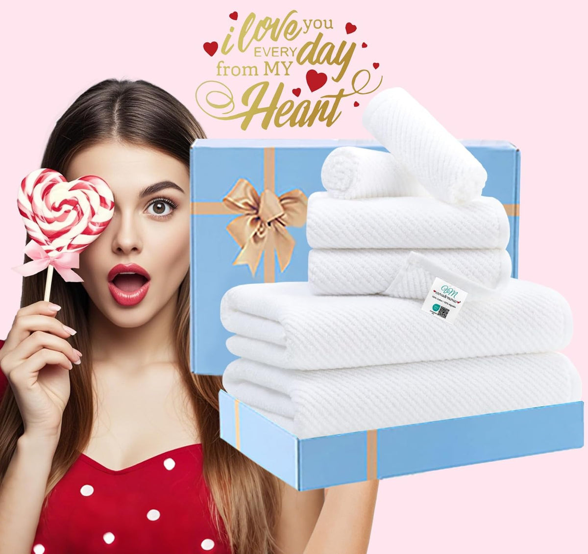 VOOVA & MOVAS White Towels Bathroom Sets - 100% Cotton | Quick Dry | Lightweight | Thick, 6PCS Bath
