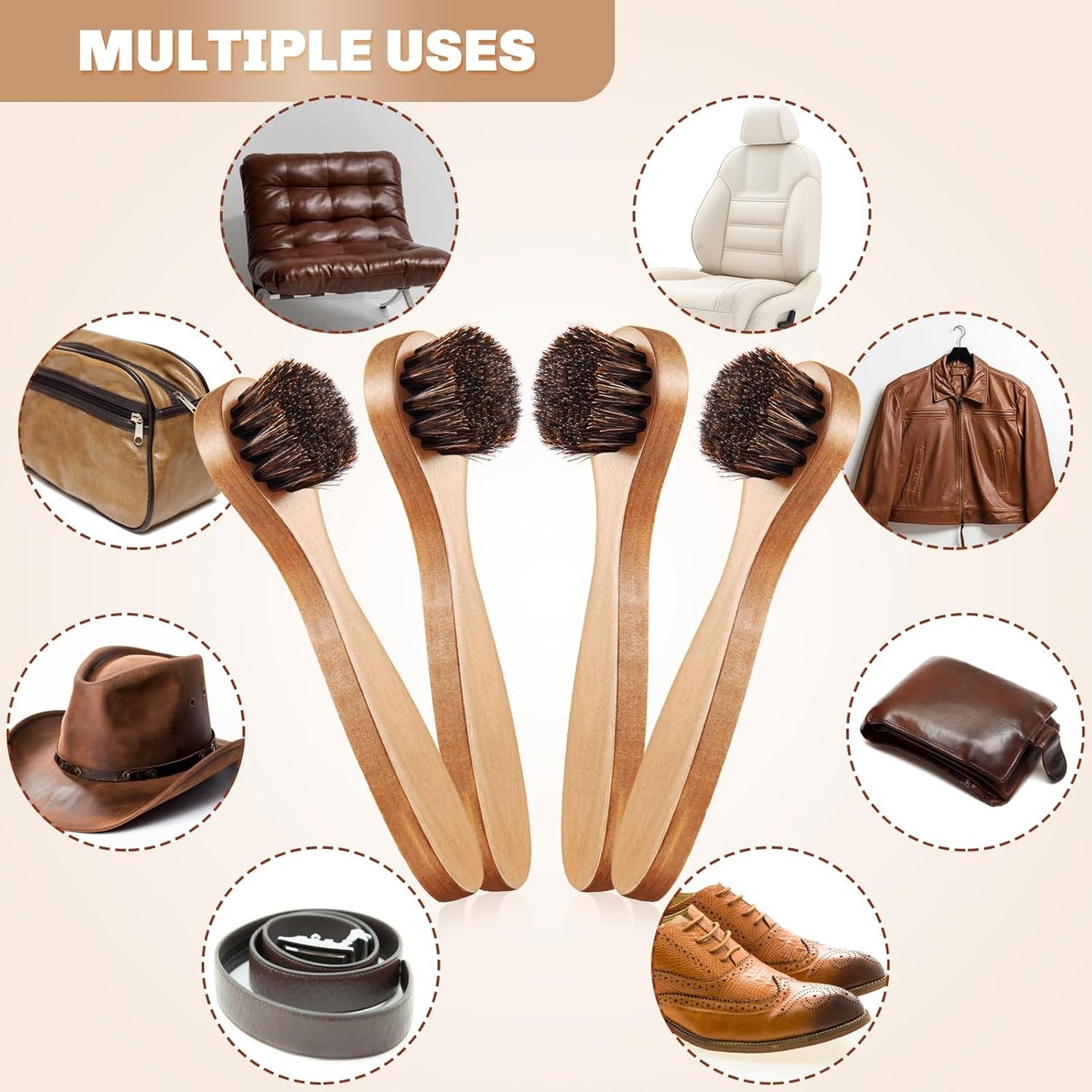 4 Pcs Horsehair Shine Shoes Brush Kit Polish Dauber Applicators Cleaning Leather Shoes Boots Care