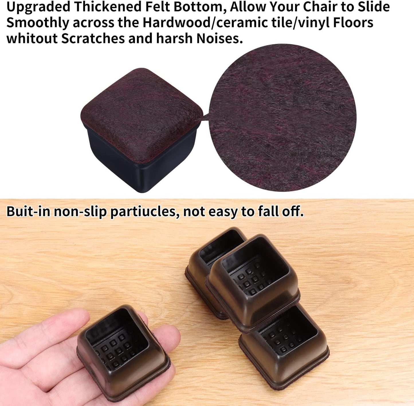 Ezprotekt 24 Pcs Square Chair Leg Floor Protectors with Felt, Silicone Felt Furniture Pads for