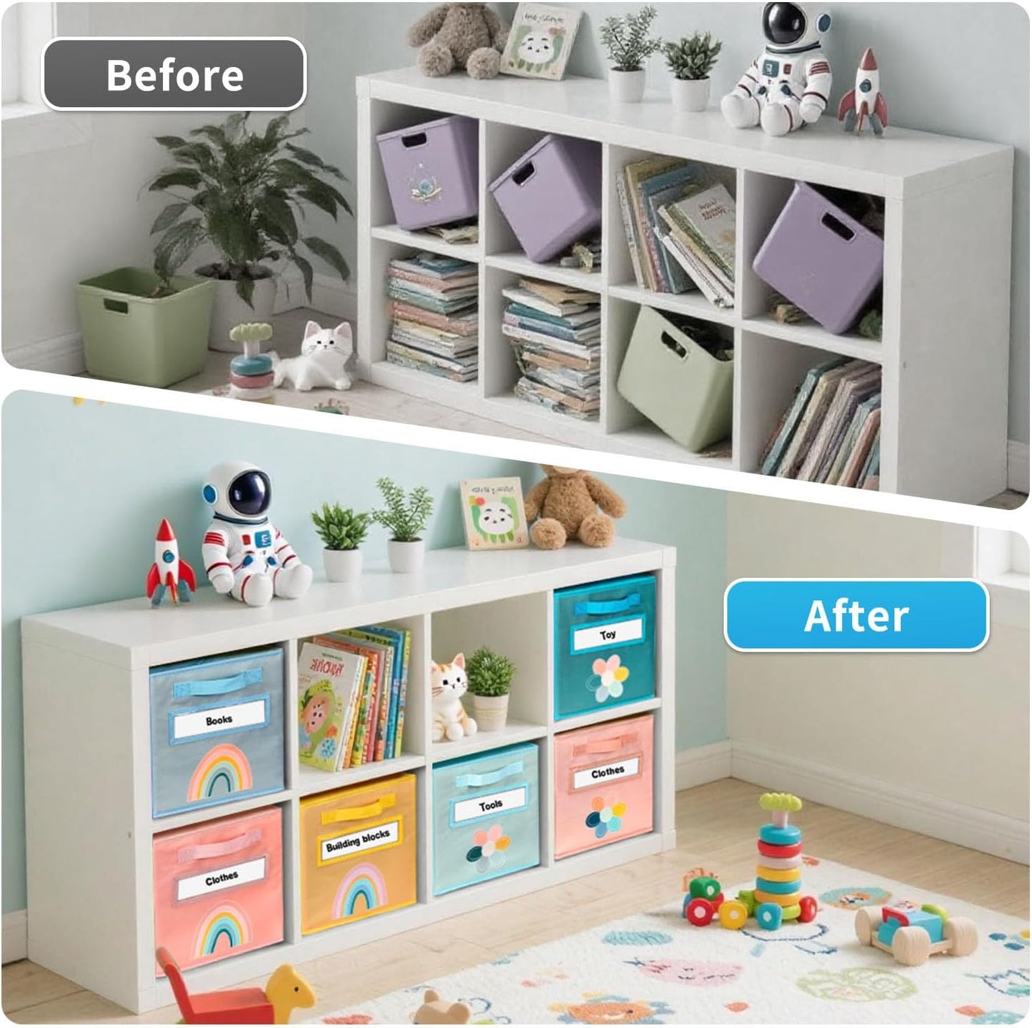 Cube Storage Bins, 6 Pack 11 Inch Fabric Storage Bins with Handle and Label Window, Foldable