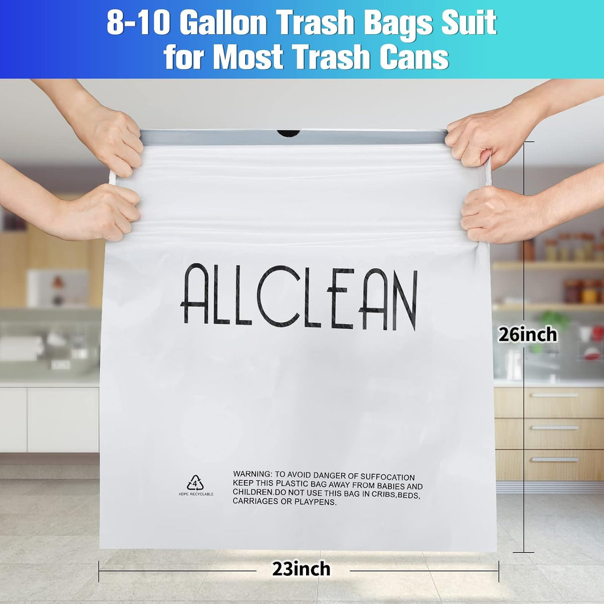 Trash Bags 10 Gallon Medium Kitchen Drawstring Bathroom Garbage Bags, Fit 8-10 Gal Bins,Extra