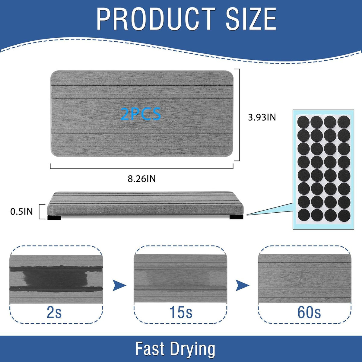 2PCS Water Absorbing Stone Tray, Quick Drying Diatomite Stone Sink Tray, Water Absorbent Diatomite