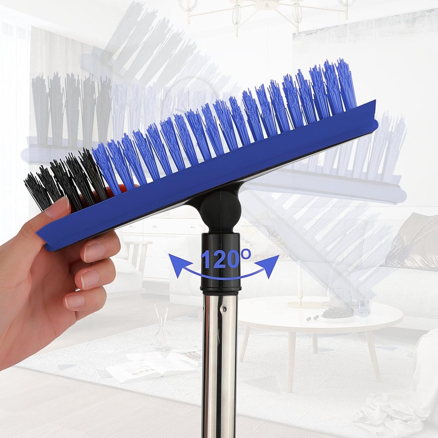 2 in 1 Floor Scrub Brush Grout Brush with 57.8" Long Handle,120°Rotatable Shower Tile Grout
