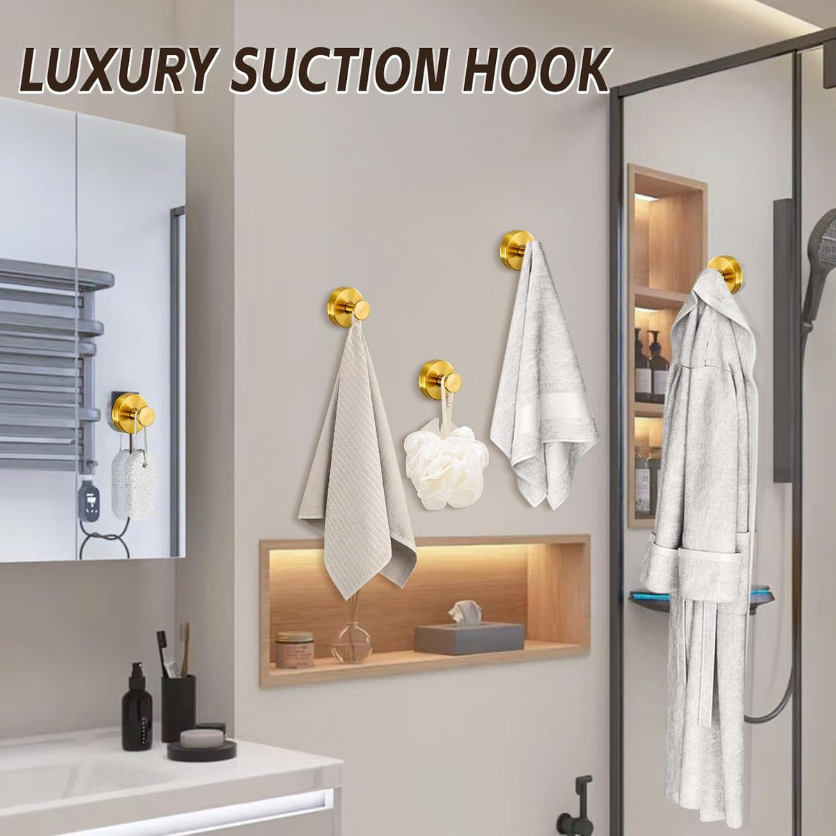Reusable Heavy Duty Suction Cup Hooks for Kitchen/Bathroom/Shower - Wet-Proof Hooks for Towels
