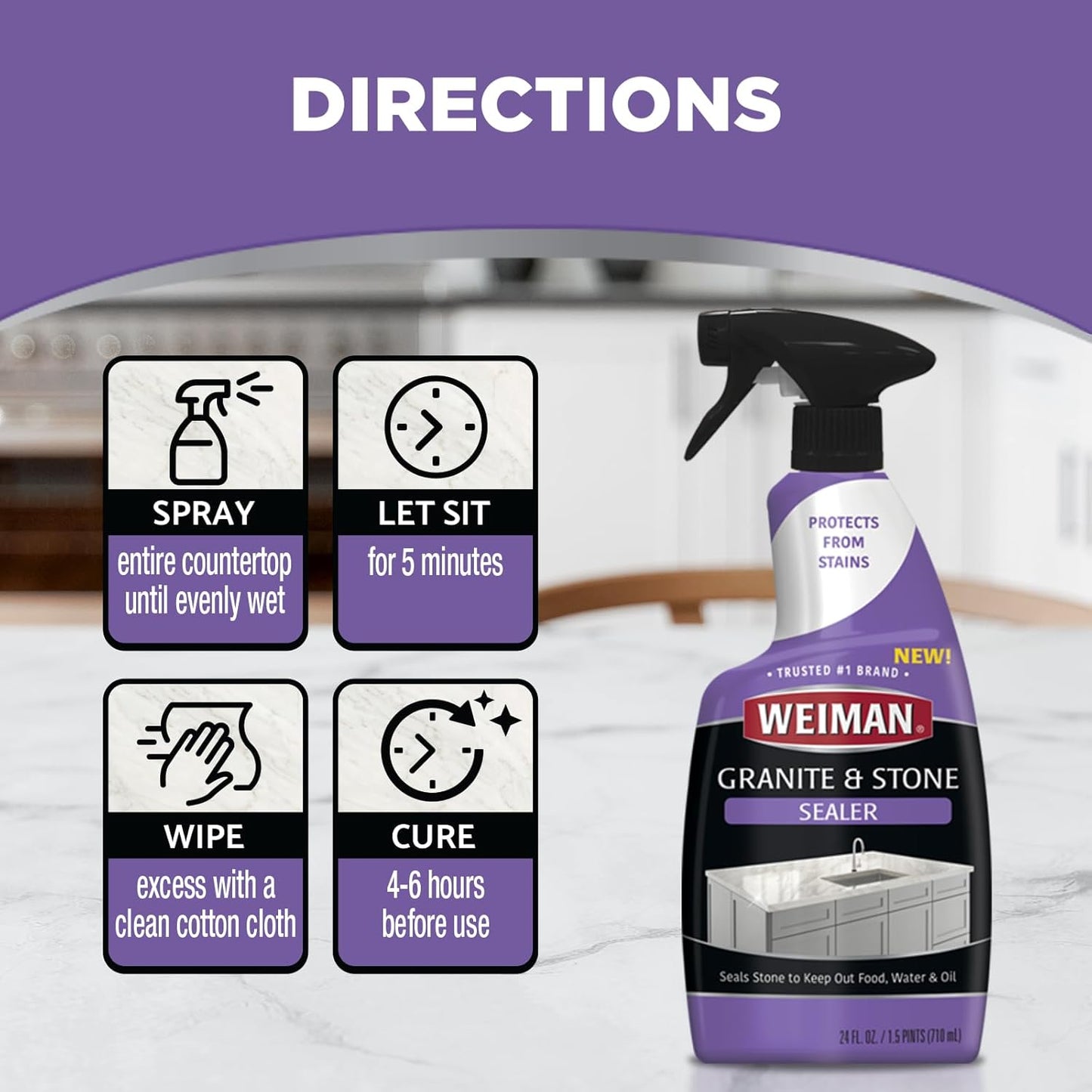 Weiman Granite & Stone Sealer Spray - Protects Kitchen Countertops, Sinks, Showers, Vanities &