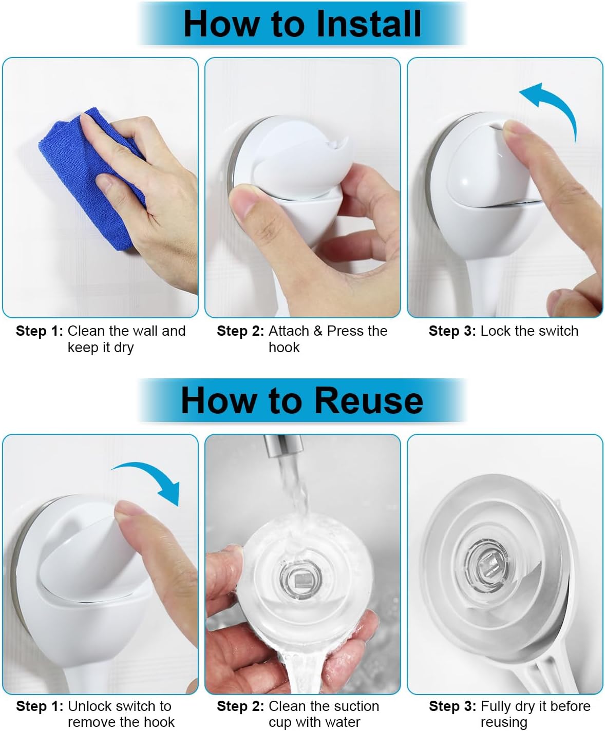 JOTPE 4-Pack Large Suction Cup Hooks for Shower, Removable Shower Hooks for Inside Showers with