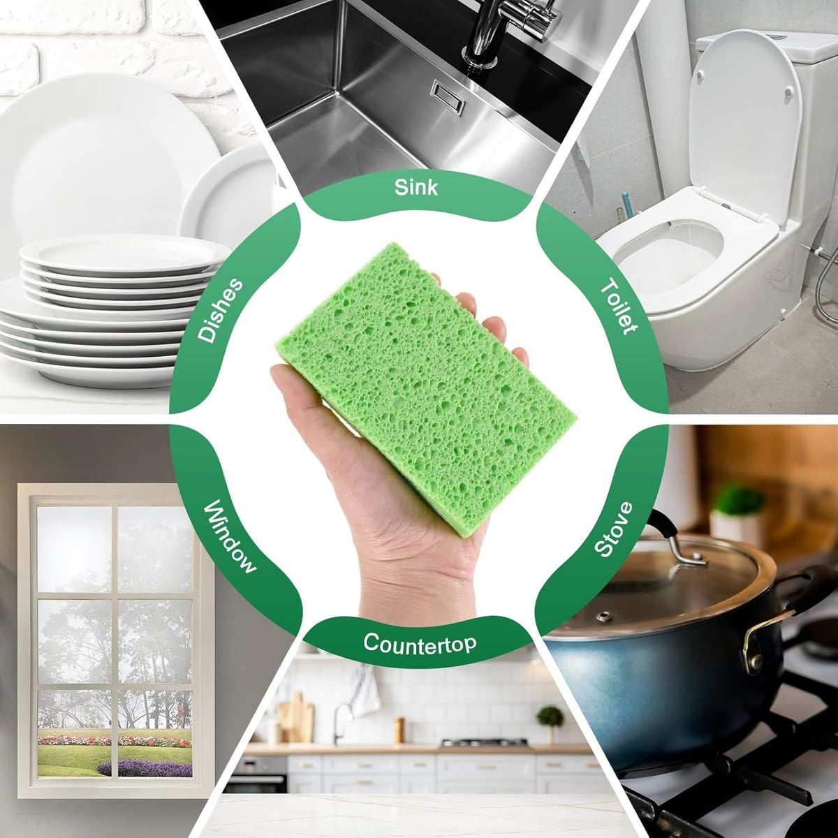 12-Pack Kitchen Sponges, Condense Eco Cellulose Non-Scratch Scrub Heavy Sponge for