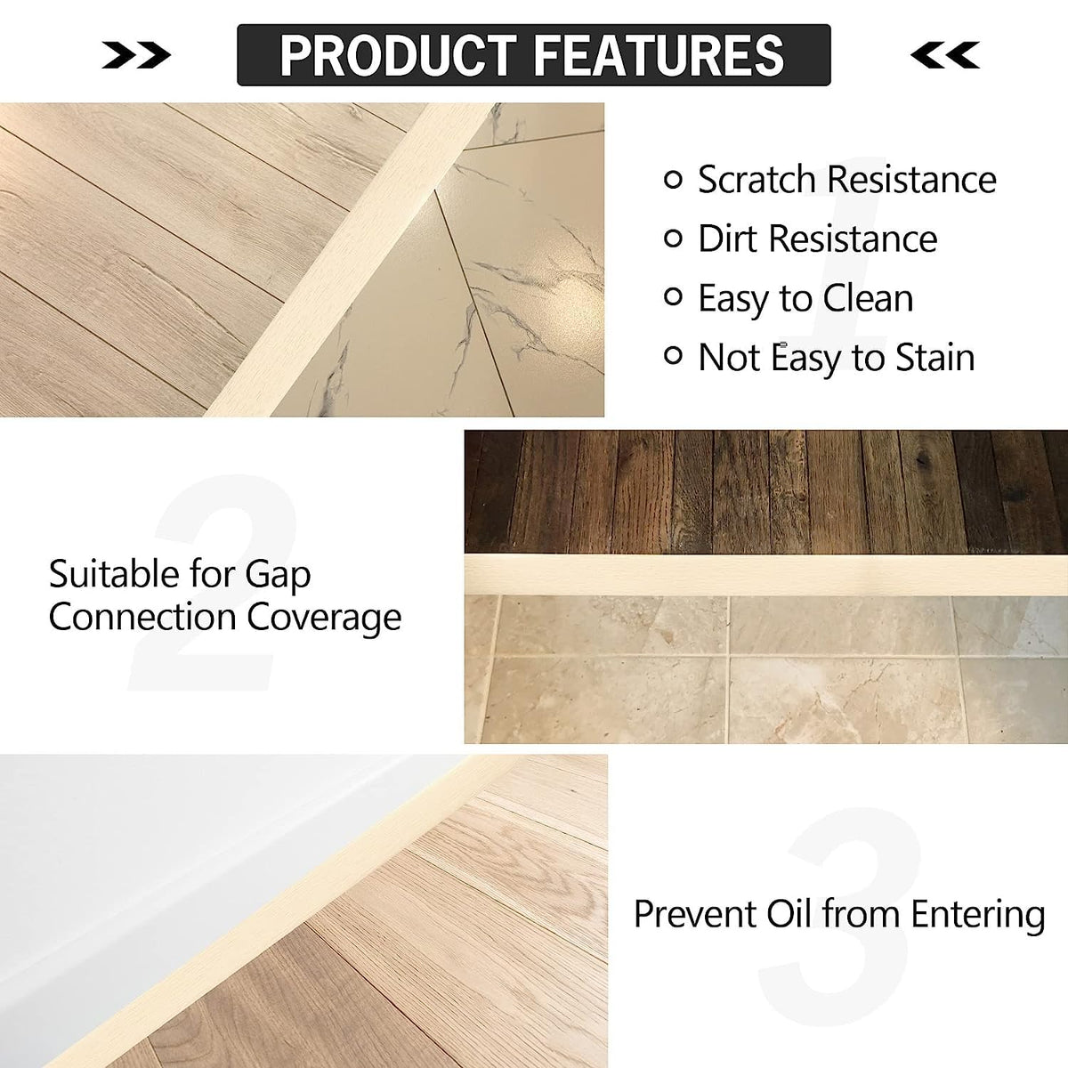 20Ft Floor Transition Strip Self Adhesive Vinyl Cover Floor Strip Flat Divider Transition Strip