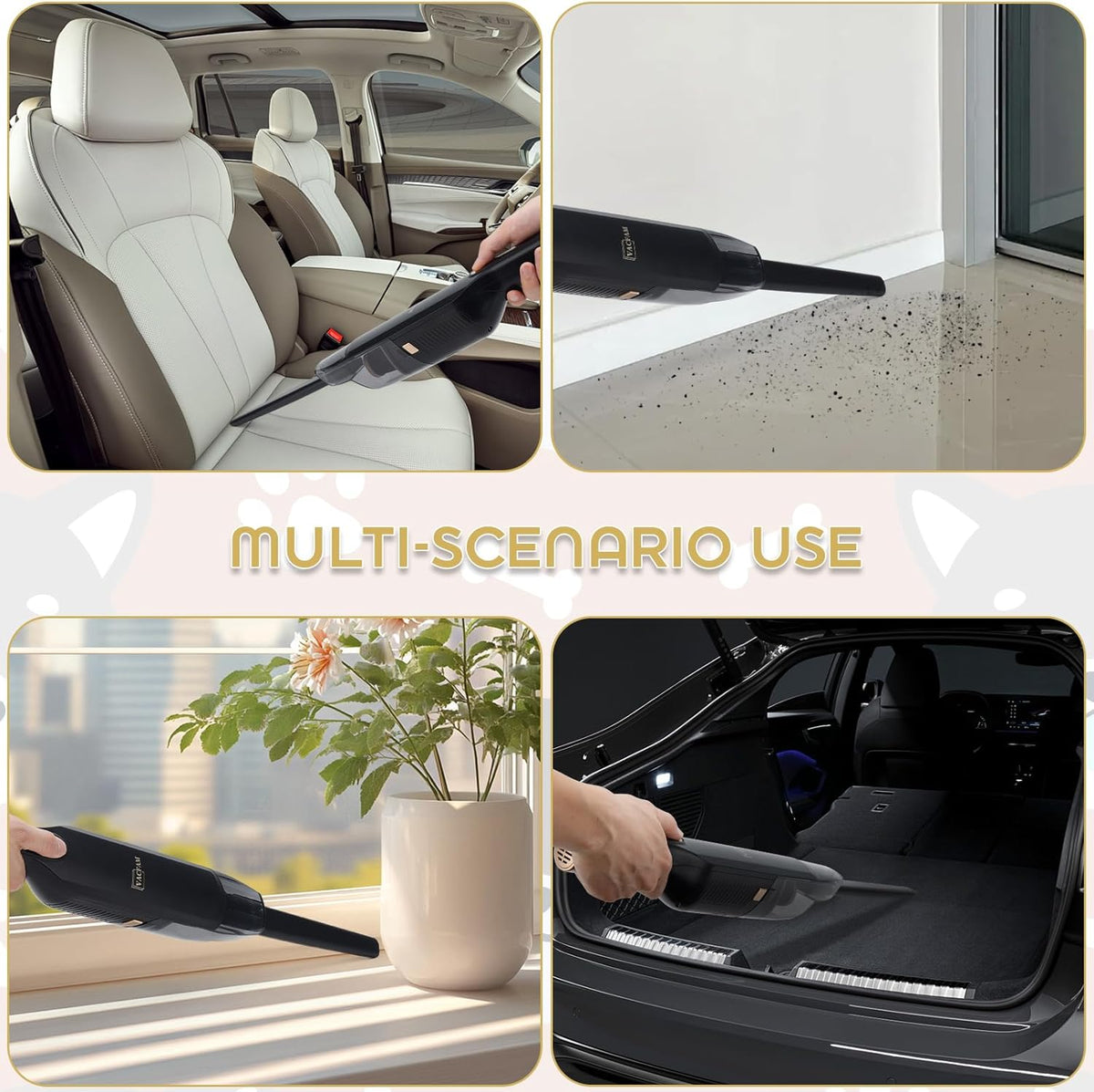 Handheld Vacuum Cordless, High Power Suction, USB Quick Charge, Car Vacuum Cleaner with Storage