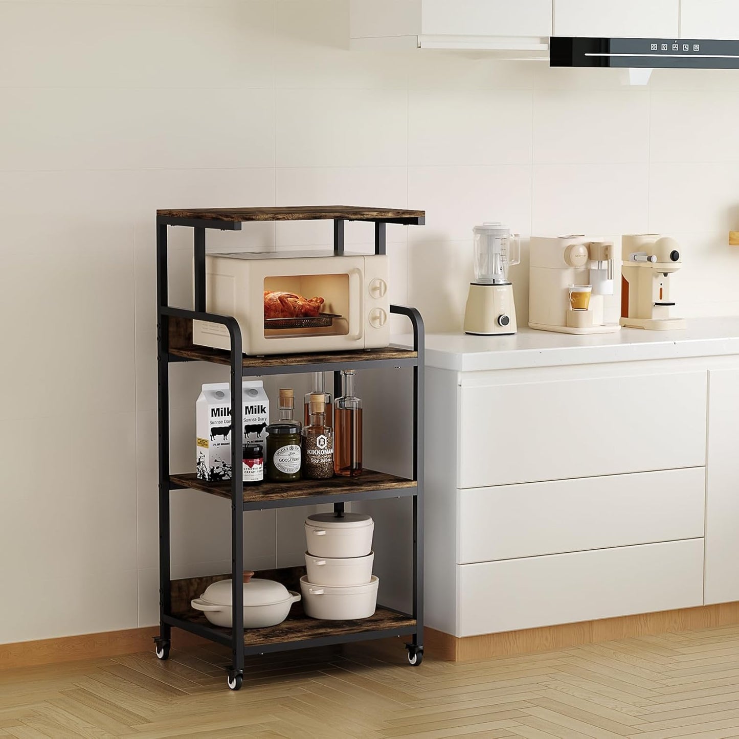 4 Tier Printer Stand with Storage Shelf, Large Tall Printer Table for Home Office, Movable Printer