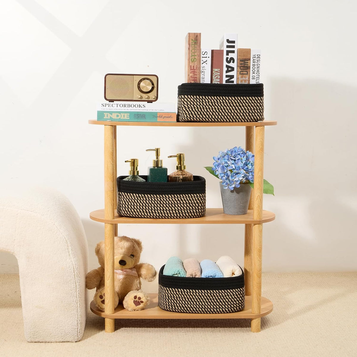 Small Storage Baskets for Organizing | Closet Organizer Bins | Shelf Toy Basket | Woven Rope
