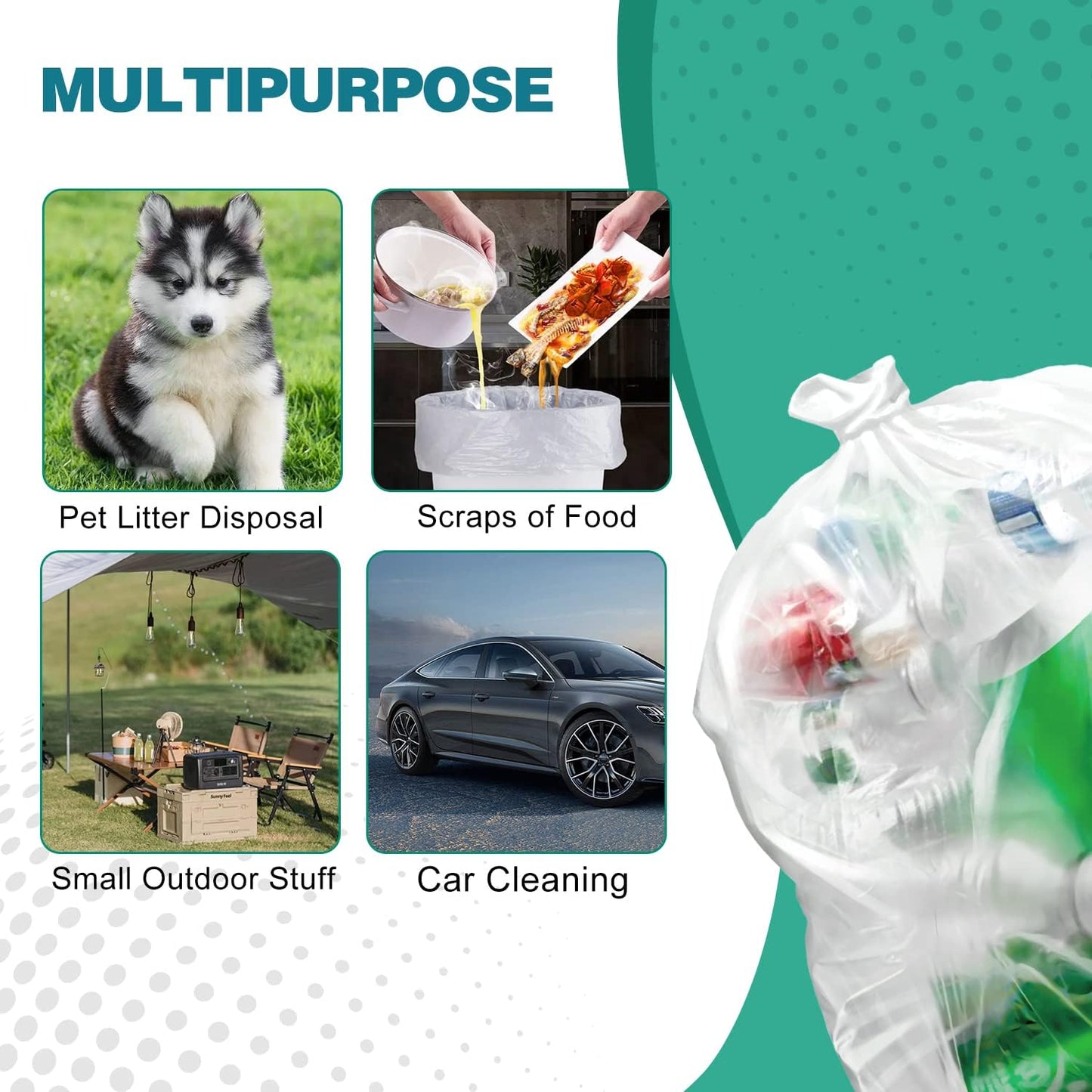 120 Count 8 Gallon Trash Bags Unscented - Thick Clear Medium Garbage bags, 30 Liter Strong Plastic