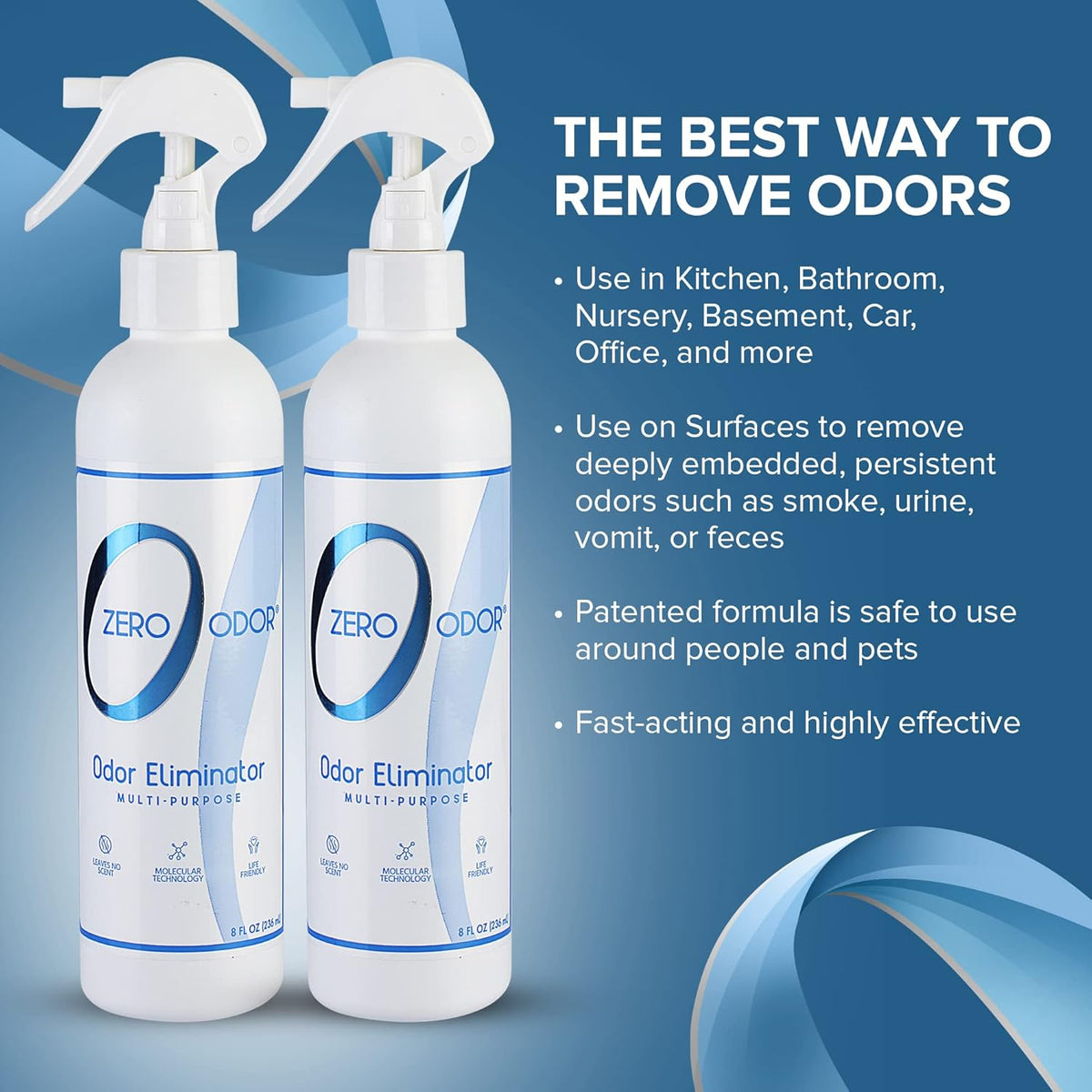 Zero Odor - Multi-Purpose Strong Odor Eliminator for Home, Office, Car, Bathroom, Hotel, Room