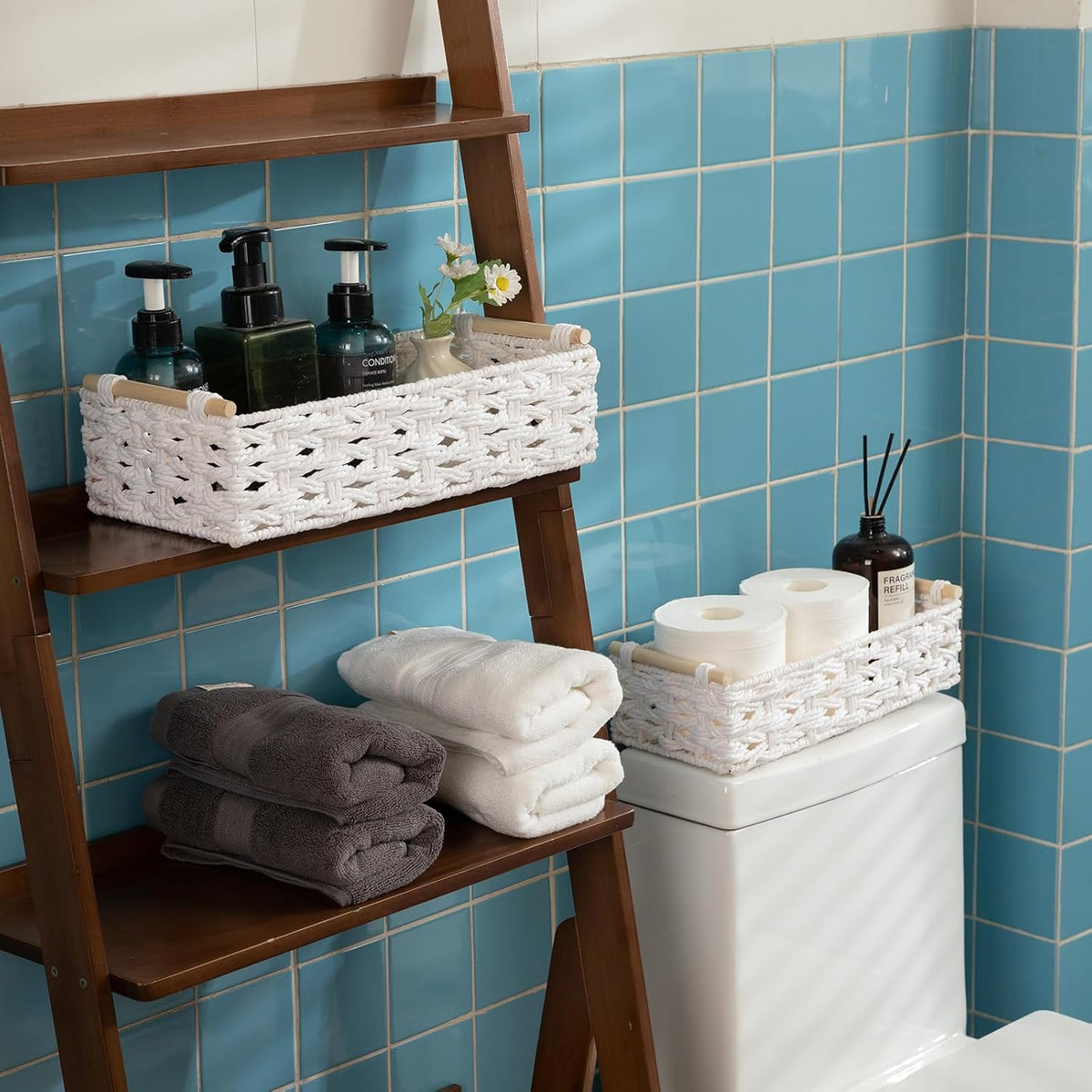 OIAHOMY Toilet Paper Baskets Handmade Paper Rope Decorative Wicker Storage Tank Shelf Cabinet