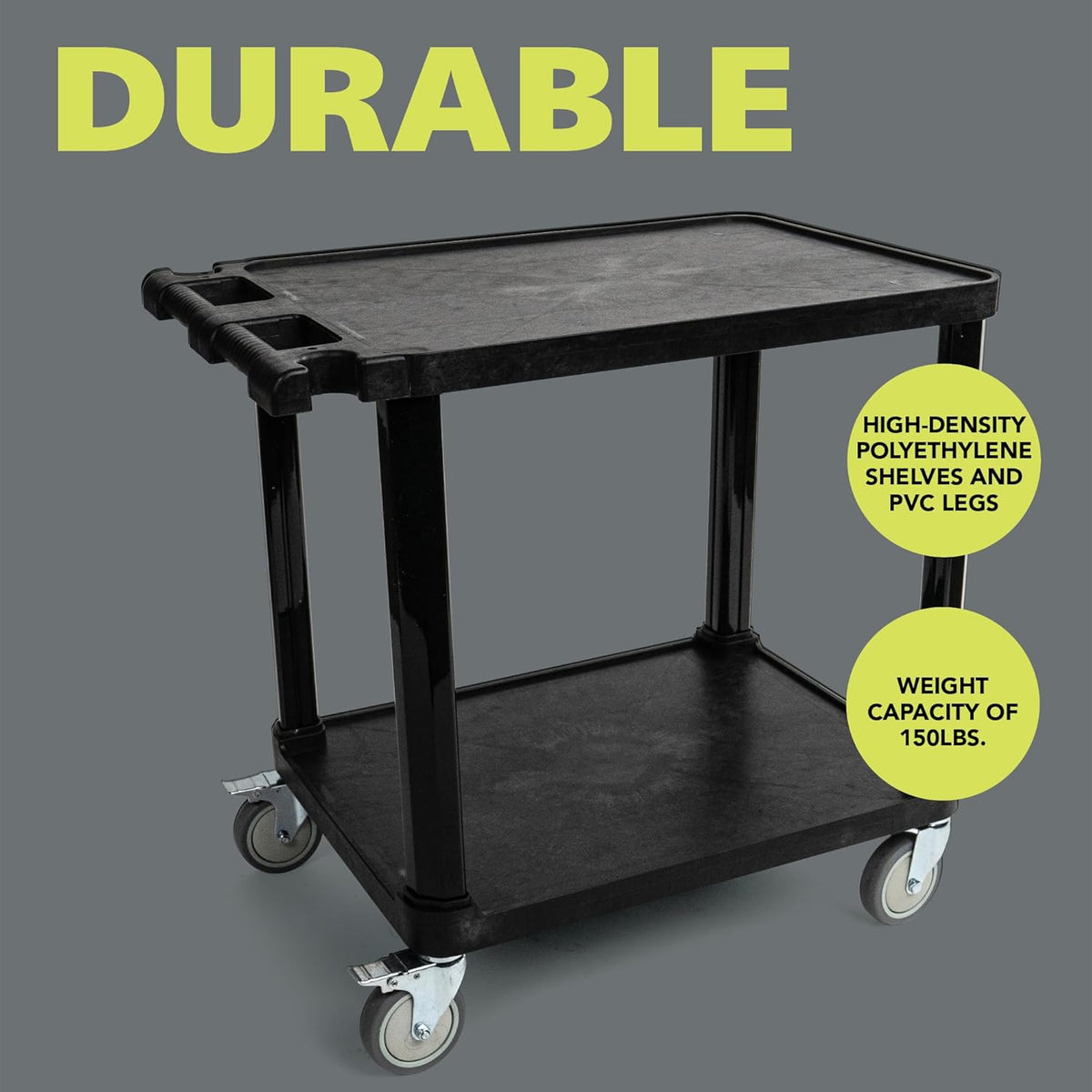 Pearington 2-Tier Compact Multi-Purpose Plastic Utility Cart with Lockable Wheels up to 150lbs