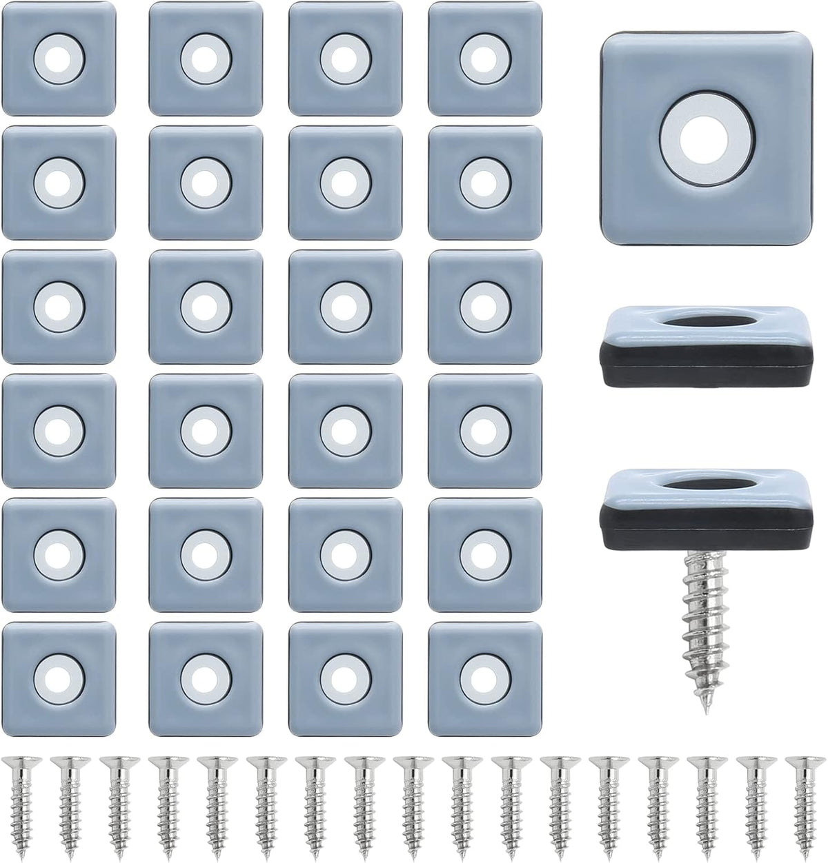24pcs 1" (25mm) Screw on Furniture Sliders, Teflon Chair Leg Slides, Square Furniture Glides with