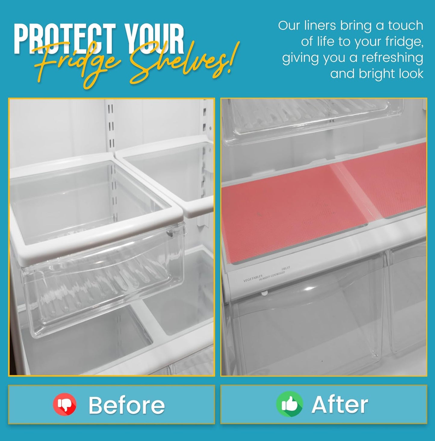 Refrigerator Liners for Shelves (8 Pack) by Linda’s Essentials - Non-Adhesive Shelf or Drawer