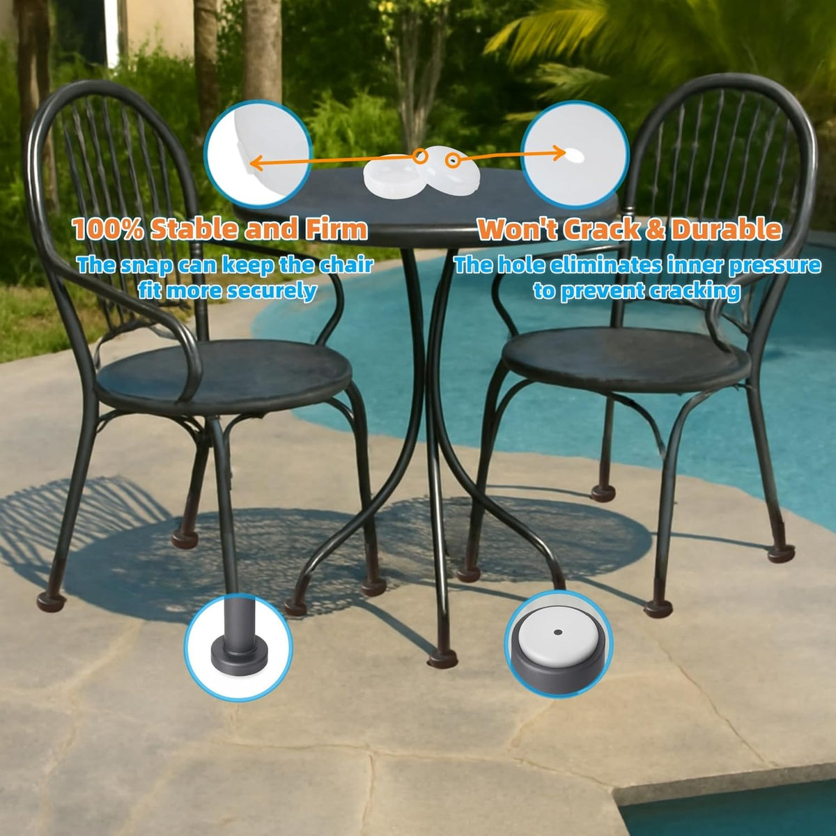Wrought Iron Patio Furniture Feet Caps - Furnigear 1-1/2" Round Plastic Outdoor Chair Leg Caps
