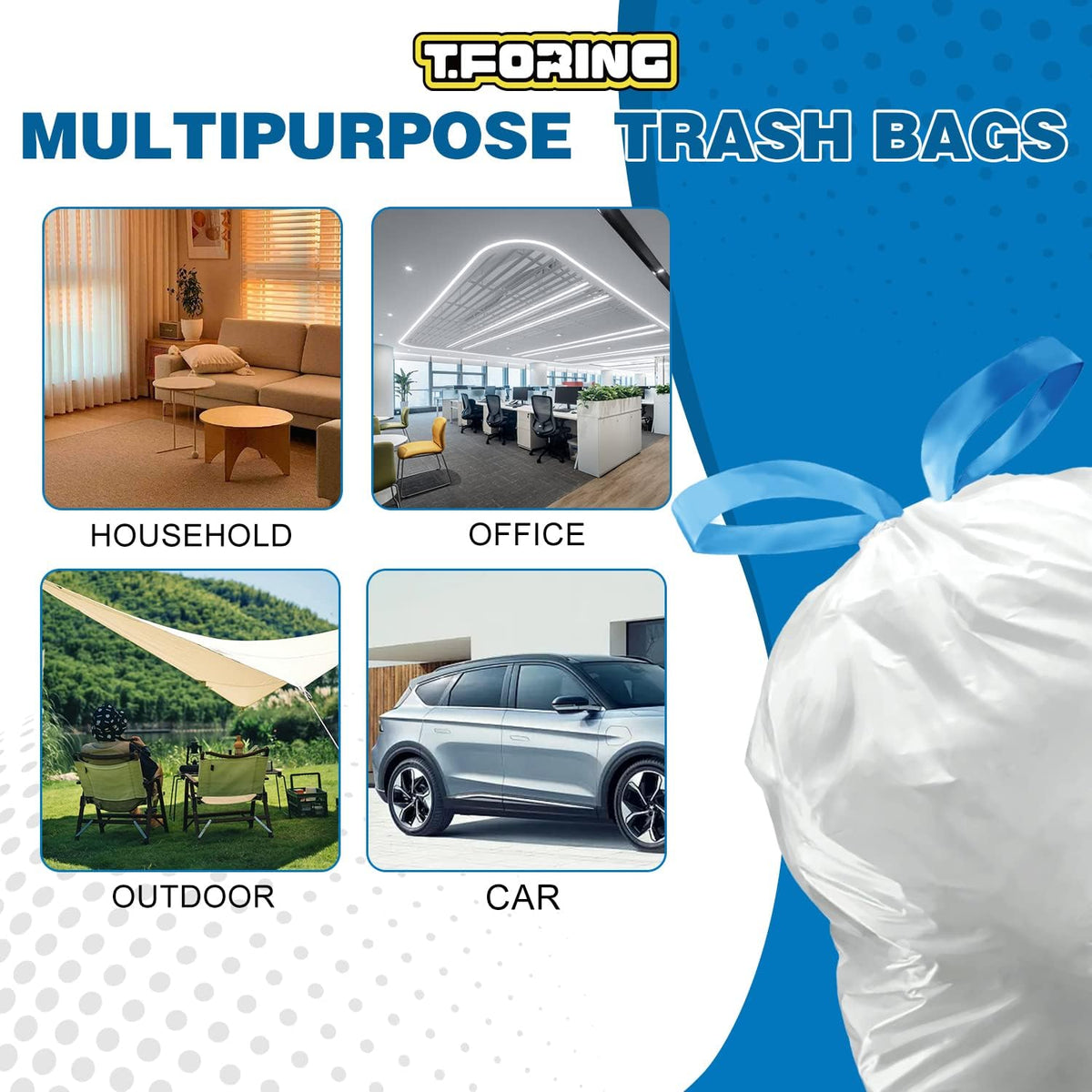 6 Gallon Trash Bags Drawstring 1.1 Mil - 120 Count Medium Garbage Bags,22.5 Liter Strong Plastic