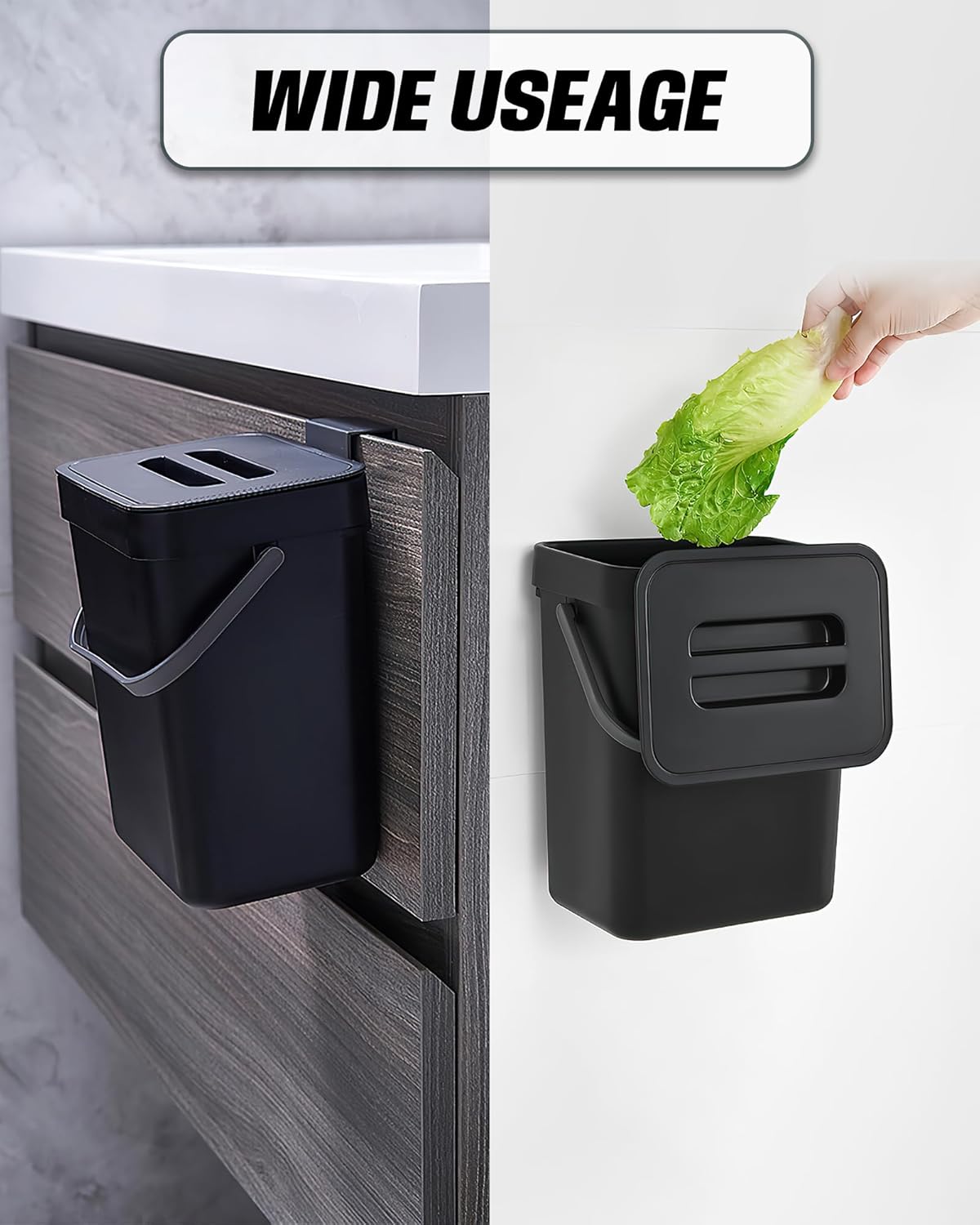 Countertop Compost Bin - 1.3 Gallons Hanging Small Trash Can with Lid for Kitchen Bathroom, Under