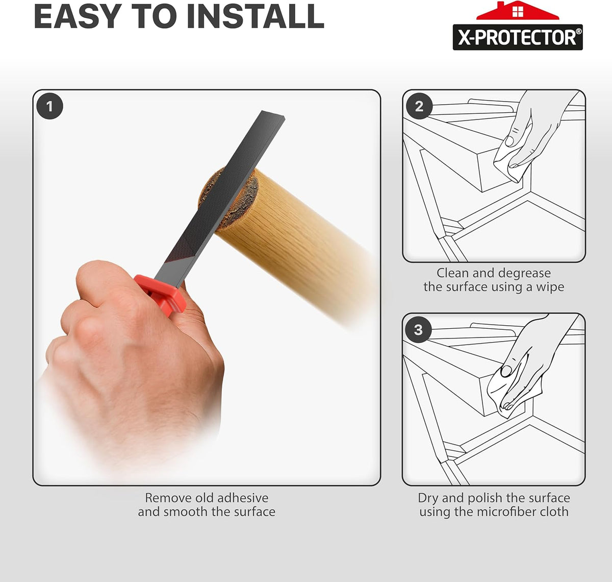 X-Protector Furniture Pads Preparation Set - Includes Metal File, Microfiber Cloth & 20 Cleaning