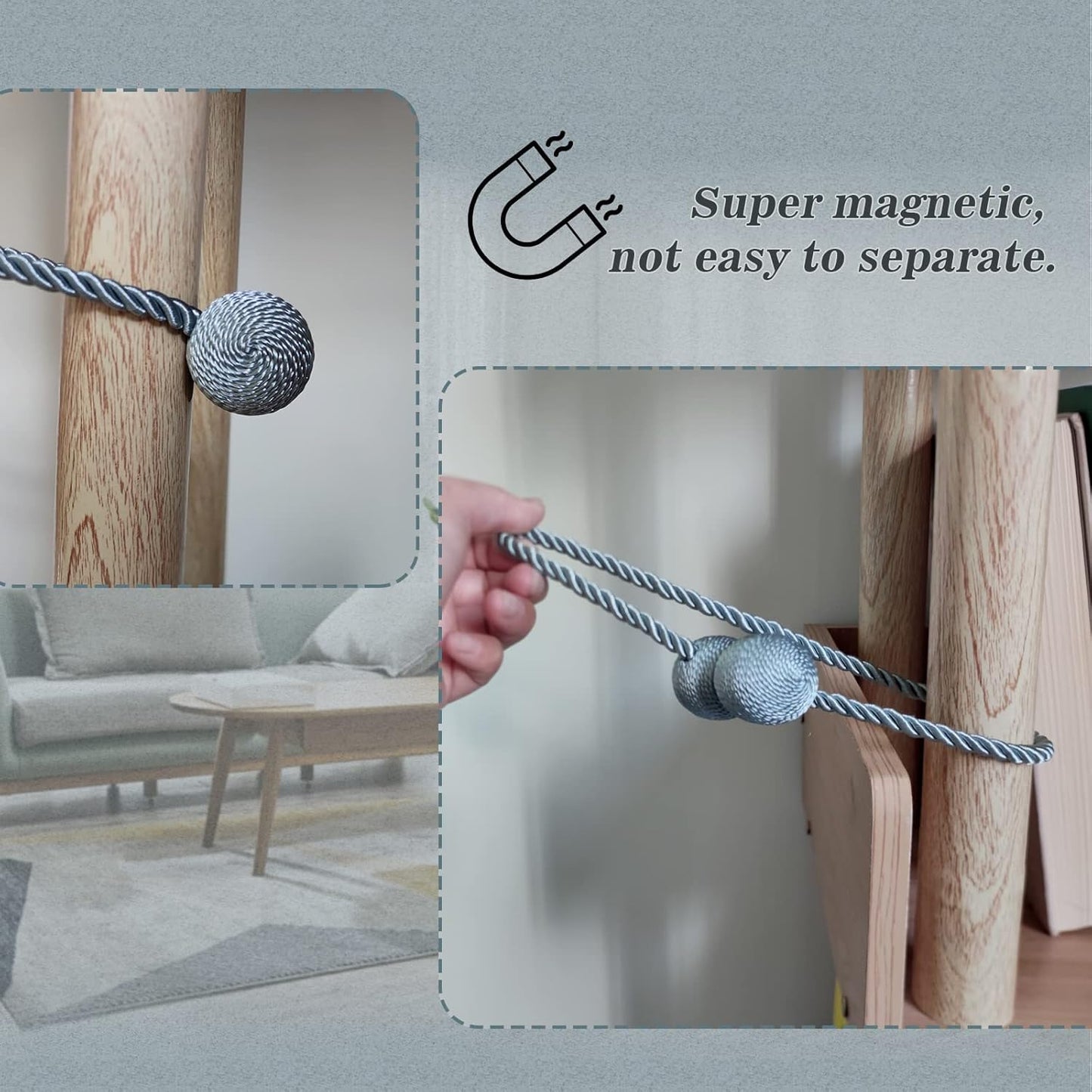 Hion Magnetic Curtain Tiebacks Gray Blue 4 Pack, Curtain Tiebacks Buckles Holdbacks Holders Hooks