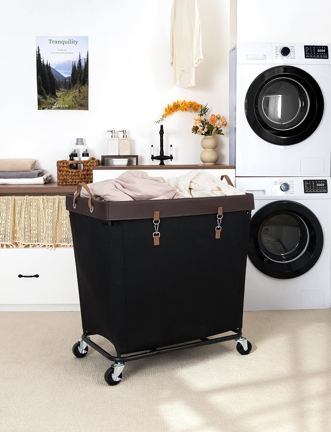 StorageWorks 320L Laundry Basket with Wheels, Extra Large Rolling Hampers for Clothing Organizer