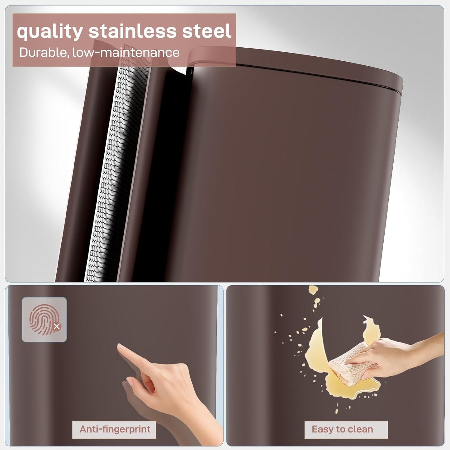 Arlopu 8 Gallon Step Trash Can, Stainless Steel Garbage Bin, Soft-Close Rubbish Bin with Removable