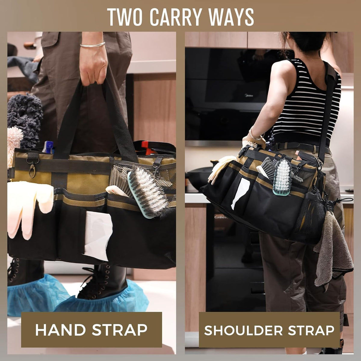 Wearable Cleaning Caddy Organizer with Handle & Shoulder Straps for Housekeepers, Under Sink & Car