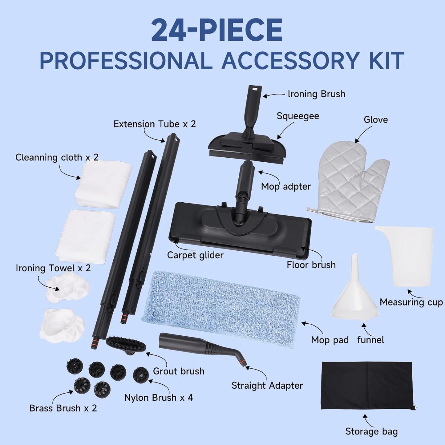 Steam Cleaner with 24-Piece Attachments, Multipurpose Steamer Mop for Home, Floor, Car, Grout