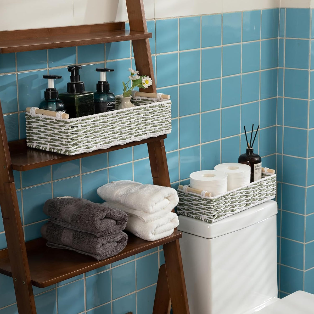 OIAHOMY Toilet Paper Baskets Handmade Paper Rope Decorative Wicker Storage Tank Shelf Cabinet
